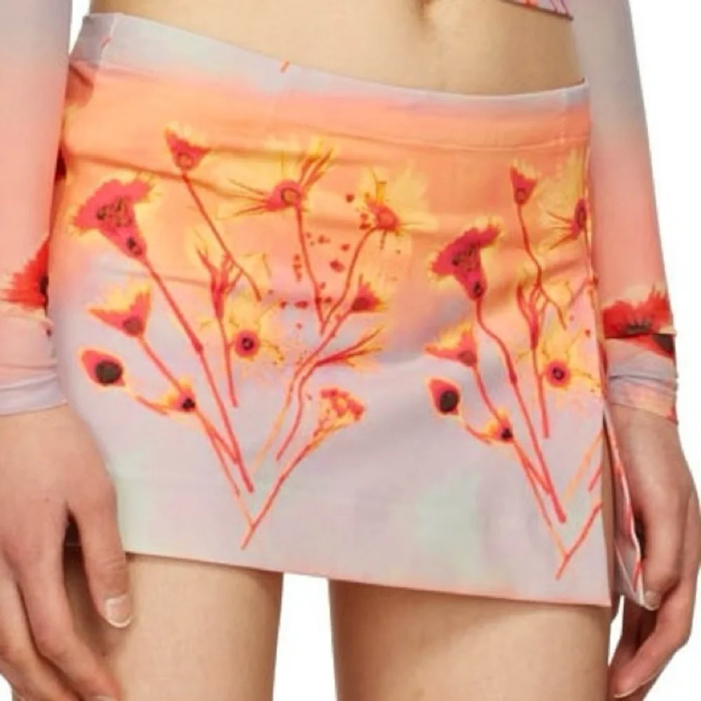 NWT Miaou Mini Skirt Micro in Sunrise Orange Multicolor Floral Print​